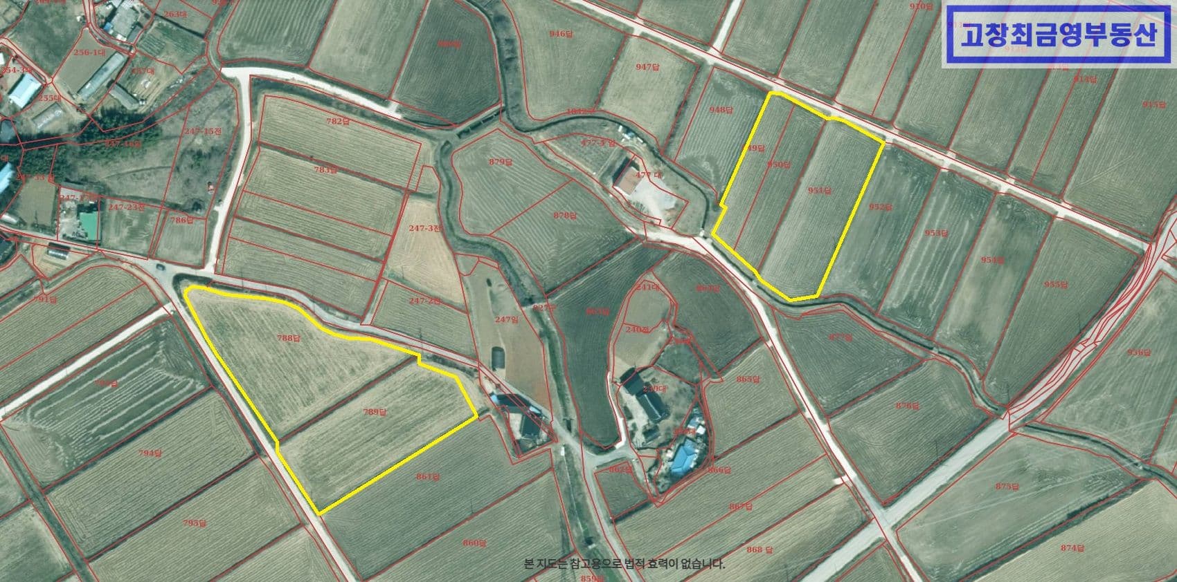 고창군 신림면 반룡리에 위치한 경지정리 필 벼농사용 농지 2곳 3764평 4